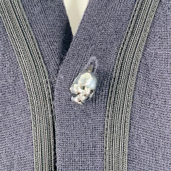 THE KOOPLES Size M Navy Black Merino Wool Skull Buttons V-Neck Cardigan - Picture 2 of 10